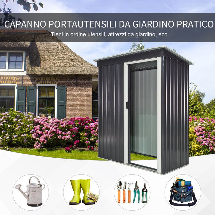 Casetta Box da Giardino in Lamiera per Deposito Attrezzi 163x89x182 cm  Nero