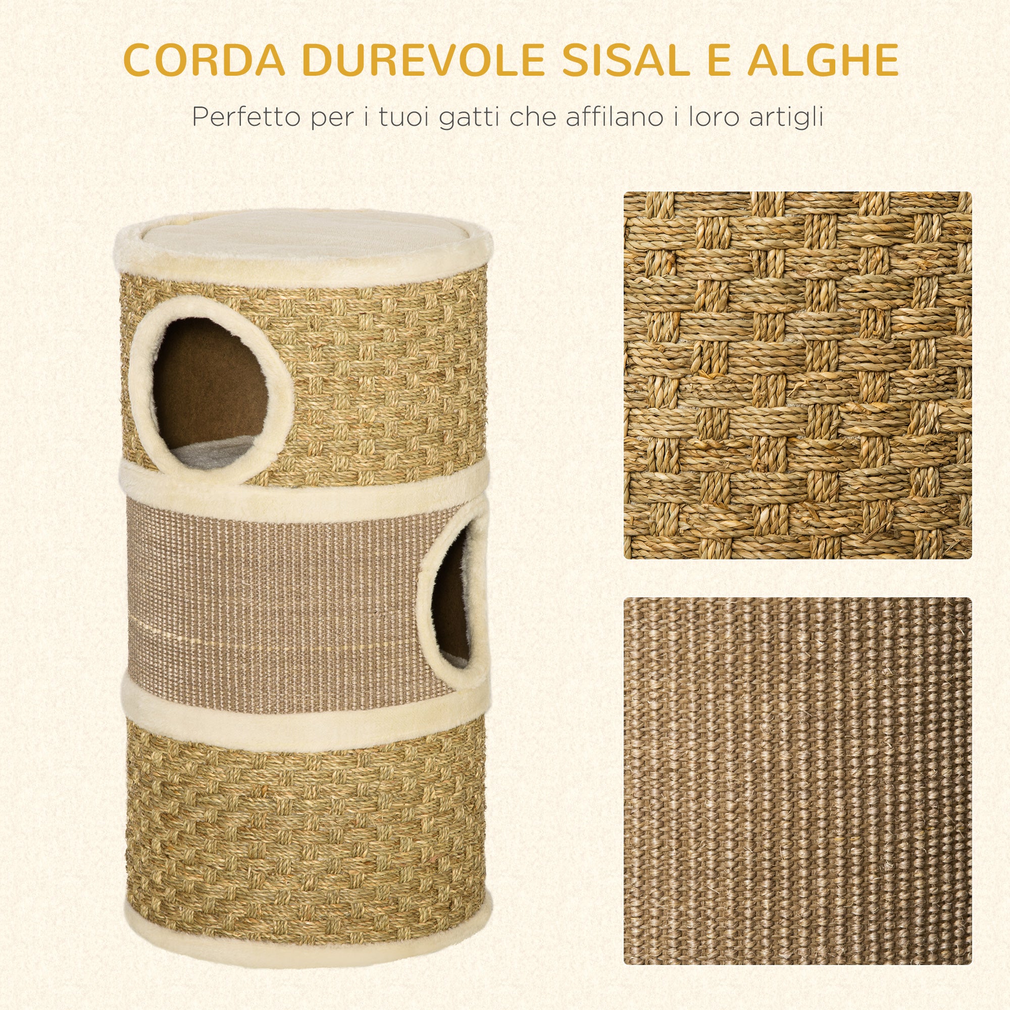 Cuccia per Gatti Tiragraffi a Torre Ø37,5x70 cm con Corda in Sisal  Marrone