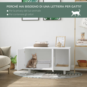 Mobile Lettiera per Gatti 91x52x50,5 cm 2 Ante con Tiragraffi  Bianca