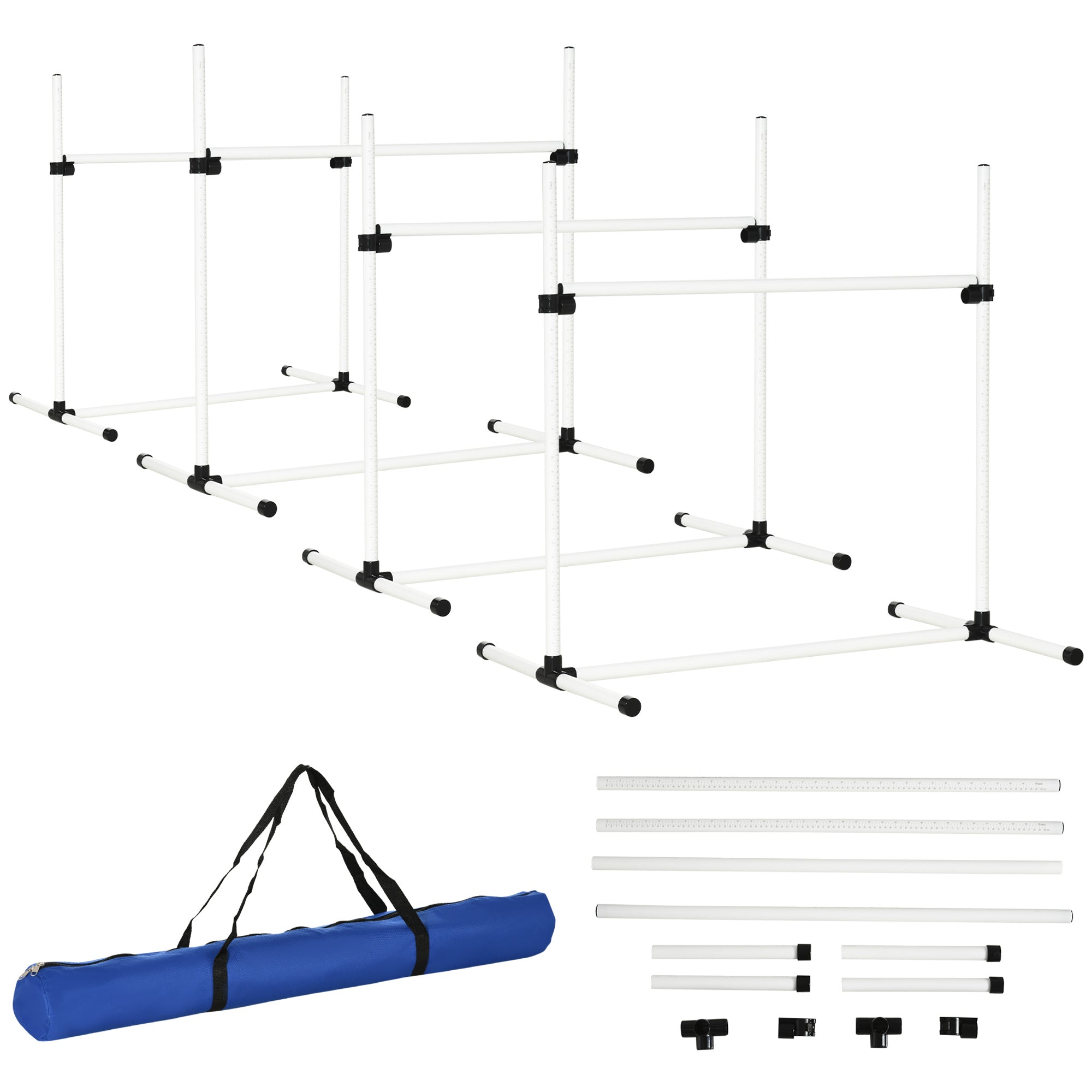 Set 4 Ostacoli per Addestramento Cani 95x65x95 cm in PVC con Sacca di Trasporto  Bianchi