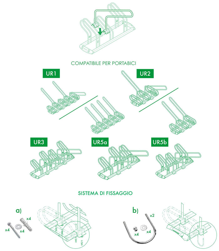 Kit 3 Montanti Aggancio Bicicletta per Portabiciclette Urbany Kit 106