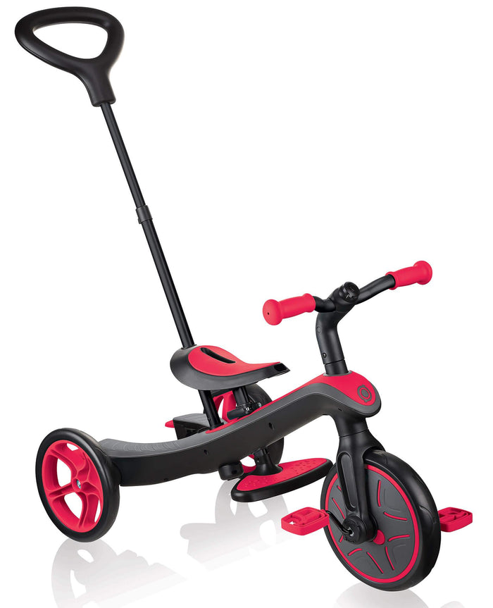 Passeggino Triciclo per Bambini con Maniglione e Tettuccio Globber Explorer Trike 4 in 1 Rosso