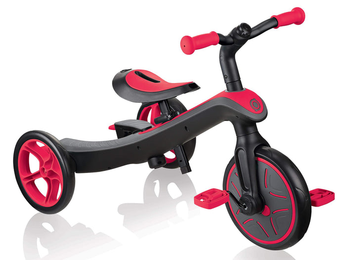 Passeggino Triciclo per Bambini con Maniglione e Tettuccio Globber Explorer Trike 4 in 1 Rosso