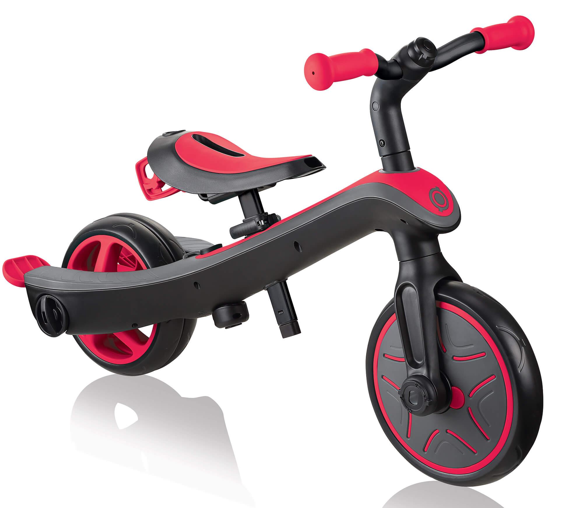 Passeggino Triciclo per Bambini con Maniglione e Tettuccio Globber Explorer Trike 4 in 1 Rosso