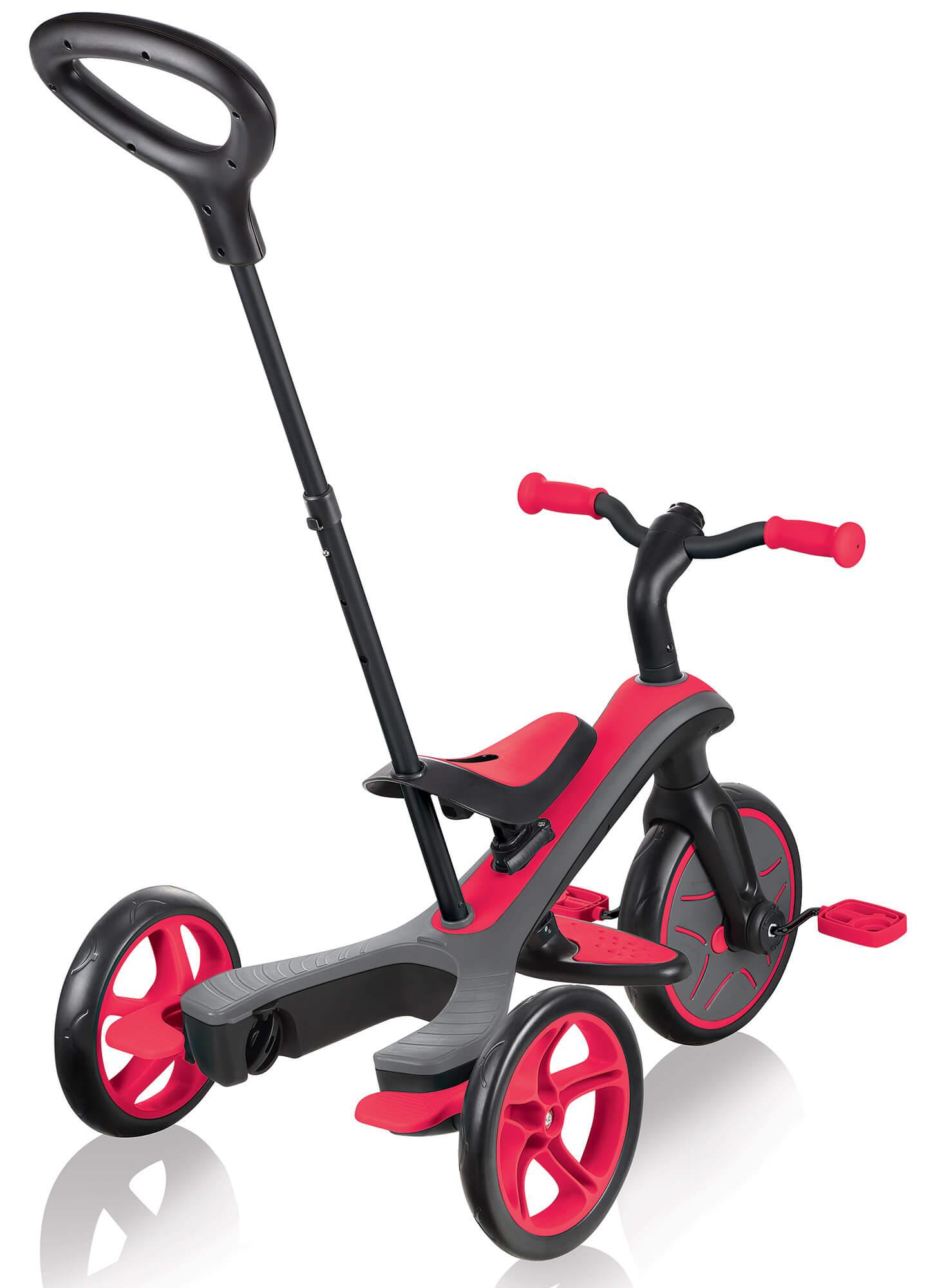 Passeggino Triciclo per Bambini con Maniglione e Tettuccio Globber Explorer Trike 4 in 1 Rosso