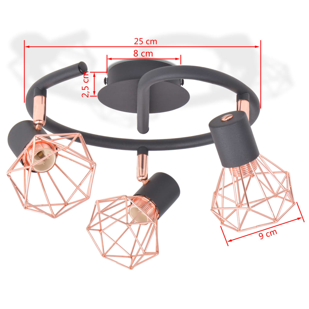 vidaXL Plafoniera con 3 Faretti E14 Nera e Rame