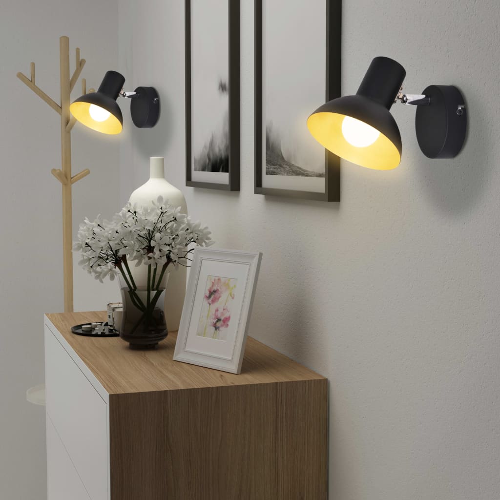 vidaXL Applique 2 pz per 2 Lampadine E27 Nero e Oro