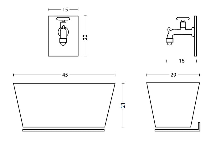 Fontana a Parete da Giardino con Rubinetto e Vasca Belfer 42/PRQ Ruggine