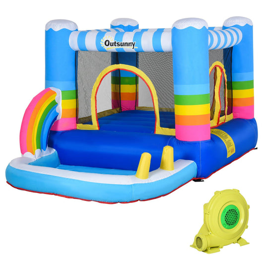 Castello Giostra Gonfiabile 290x200x155 cm con Trampolino Piscina e Pompa Multicolor