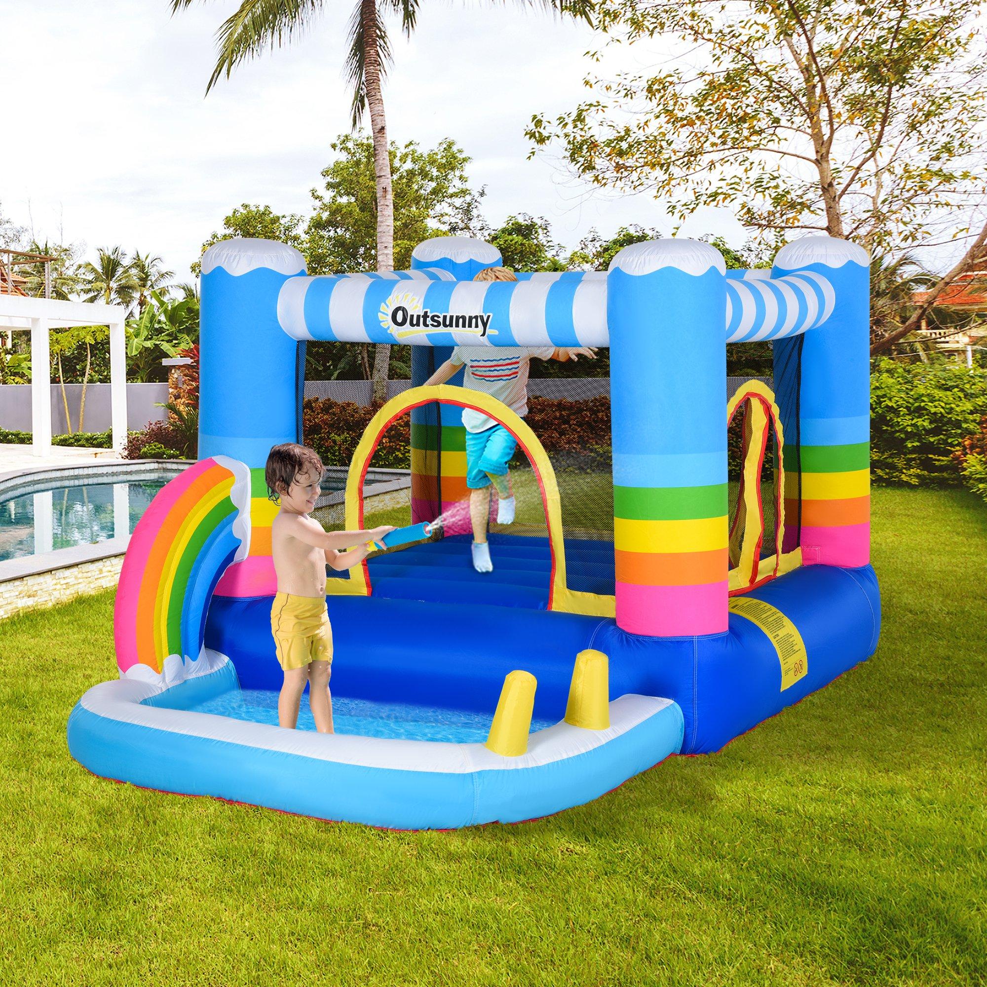 Castello Giostra Gonfiabile 290x200x155 cm con Trampolino Piscina e Pompa Multicolor