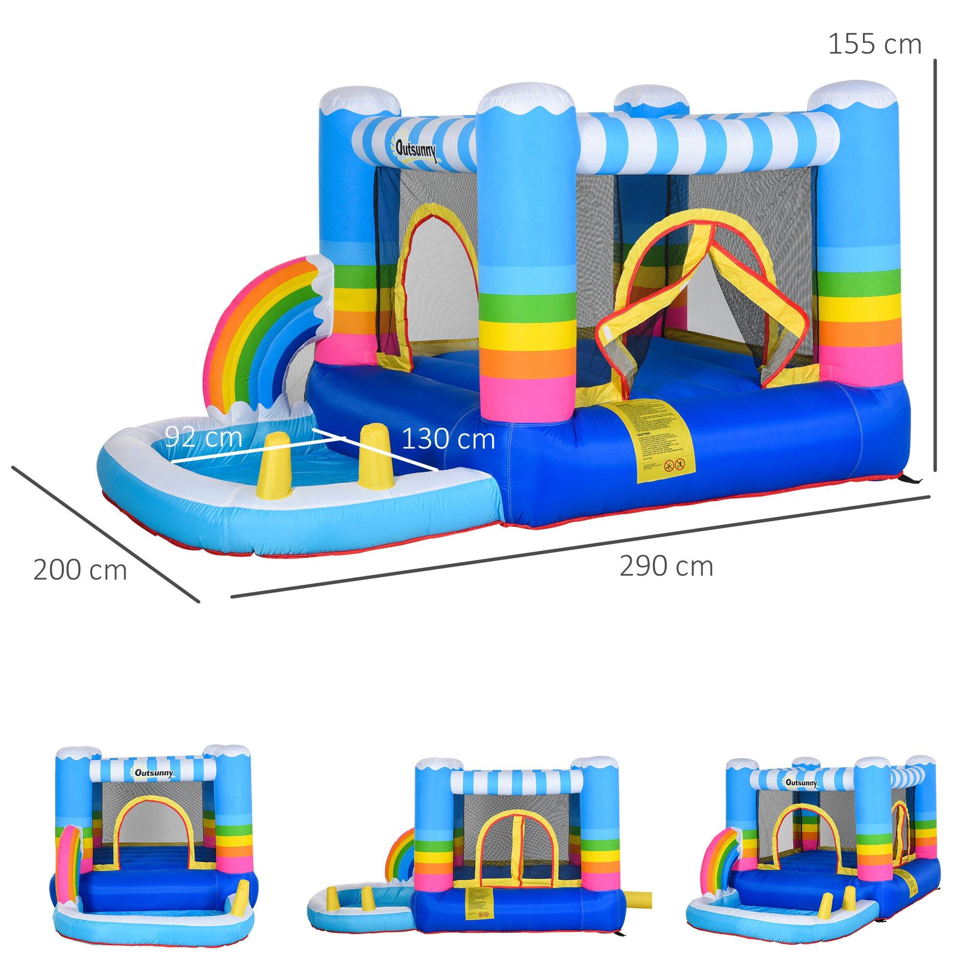 Castello Giostra Gonfiabile 290x200x155 cm con Trampolino Piscina e Pompa Multicolor