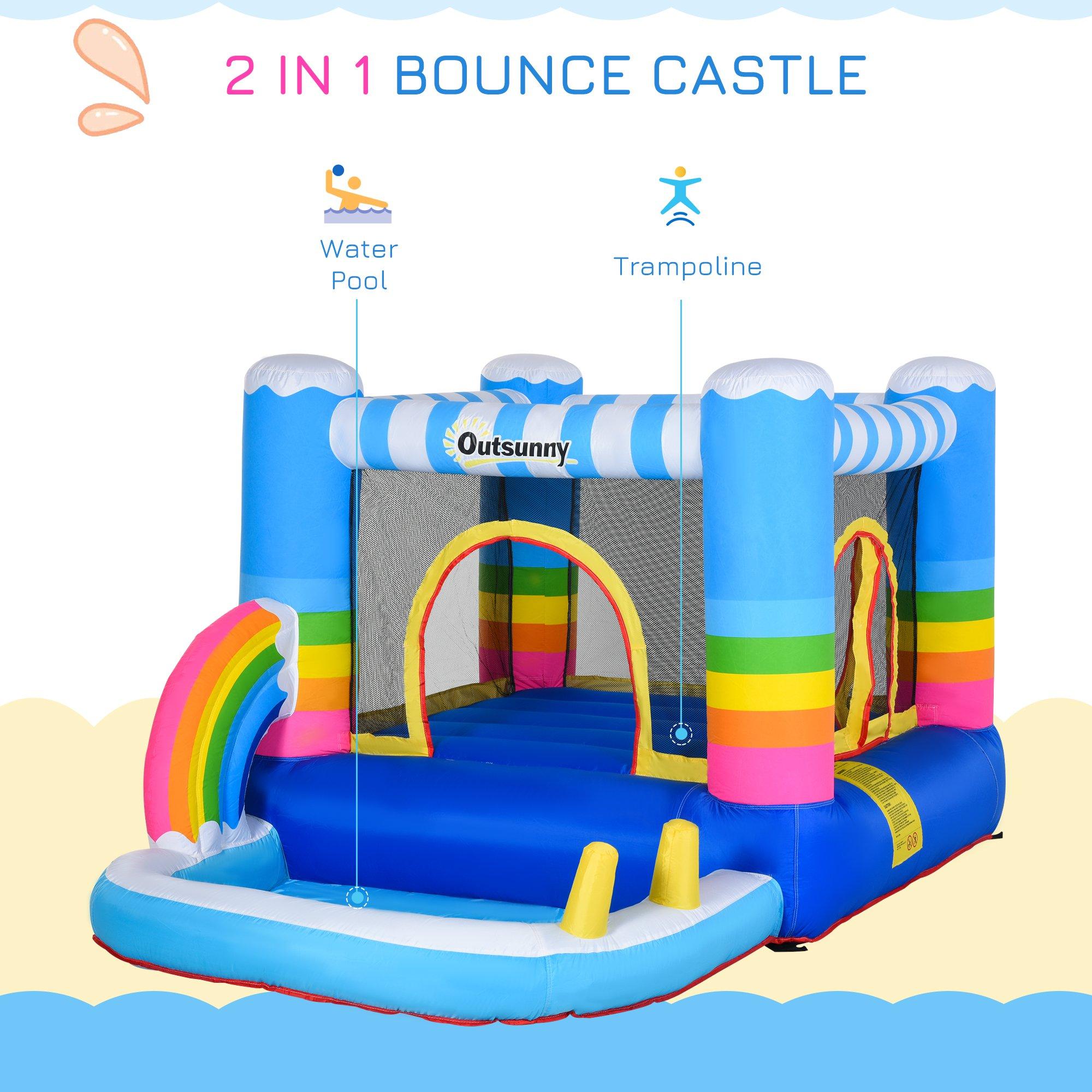 Castello Giostra Gonfiabile 290x200x155 cm con Trampolino Piscina e Pompa Multicolor