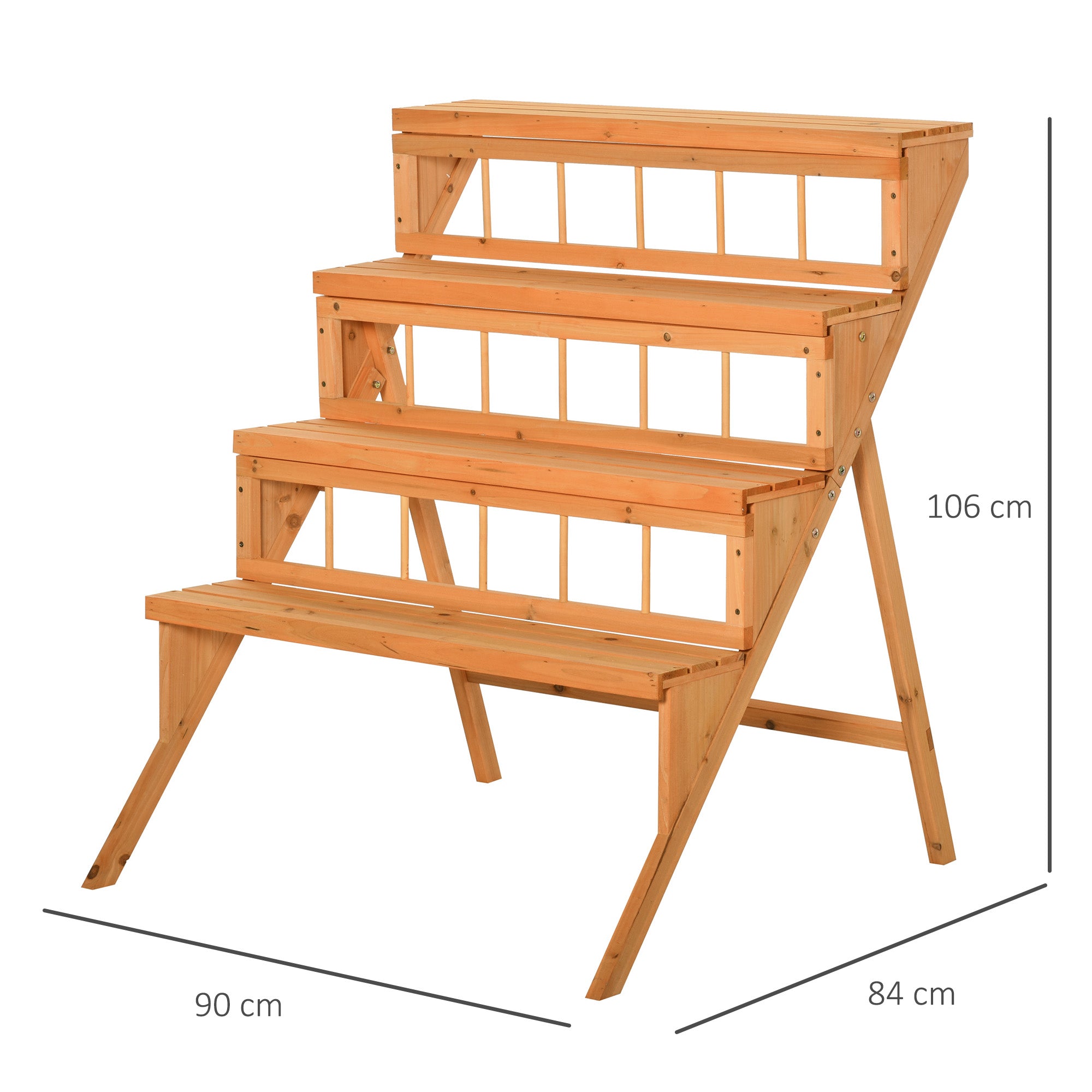 Scaletta Portavasi 4 Ripiani 90x84x106 cm in Legno Naturale