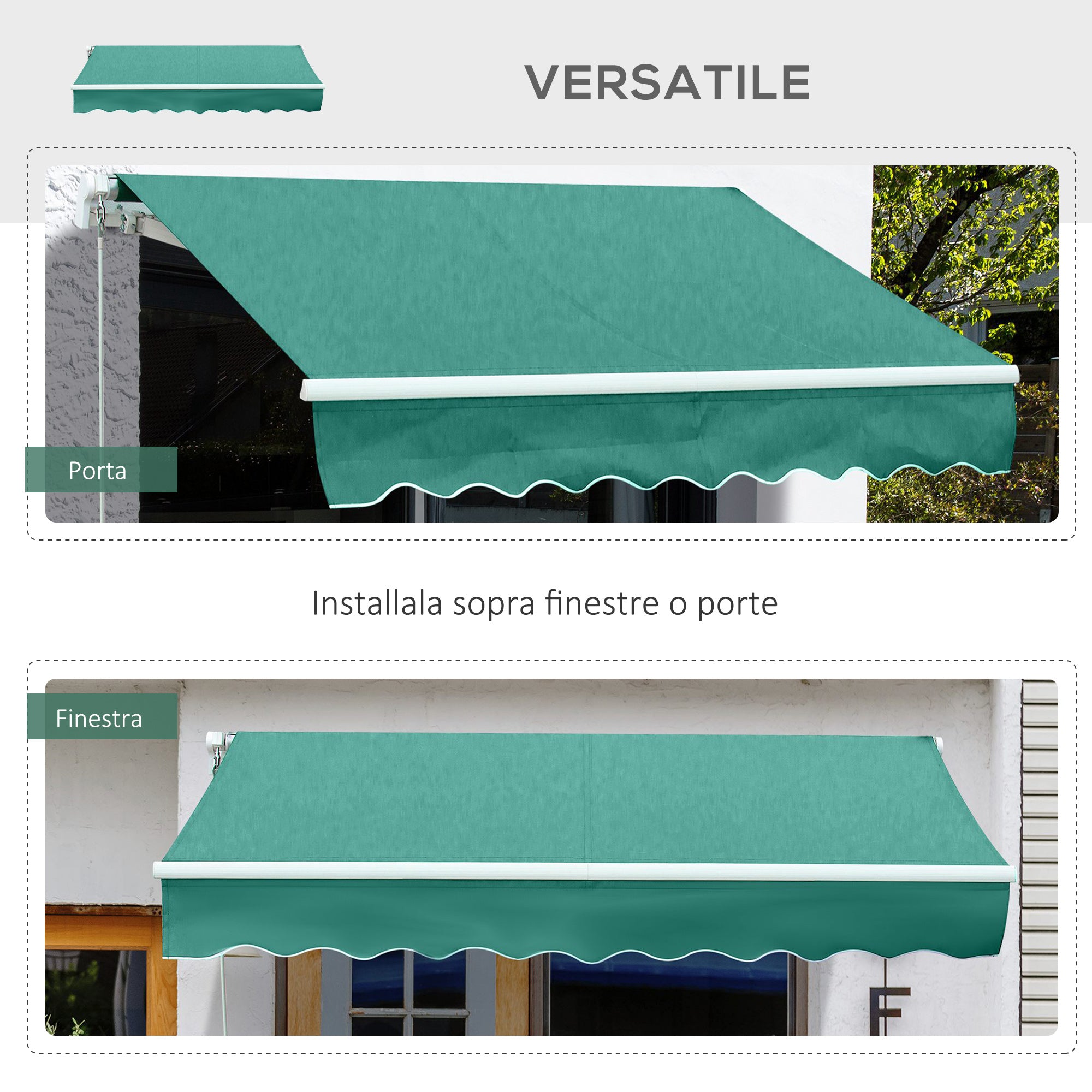 Tenda da Sole Avvolgibile a Parete 4x2.5m in Poliestere Verde Scuro