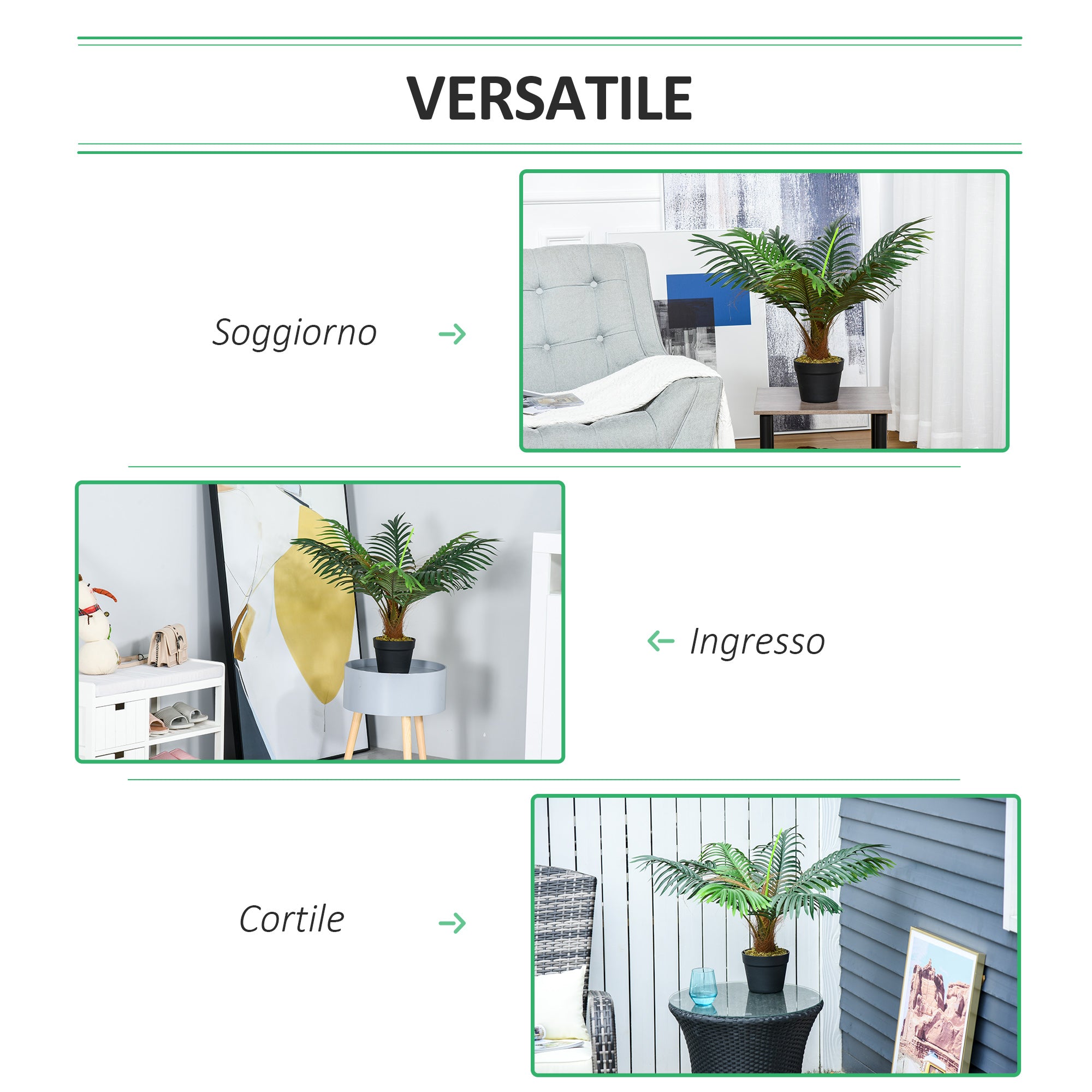 Pianta Artificiale Palma Tropicale H60 cm con Vaso Verde