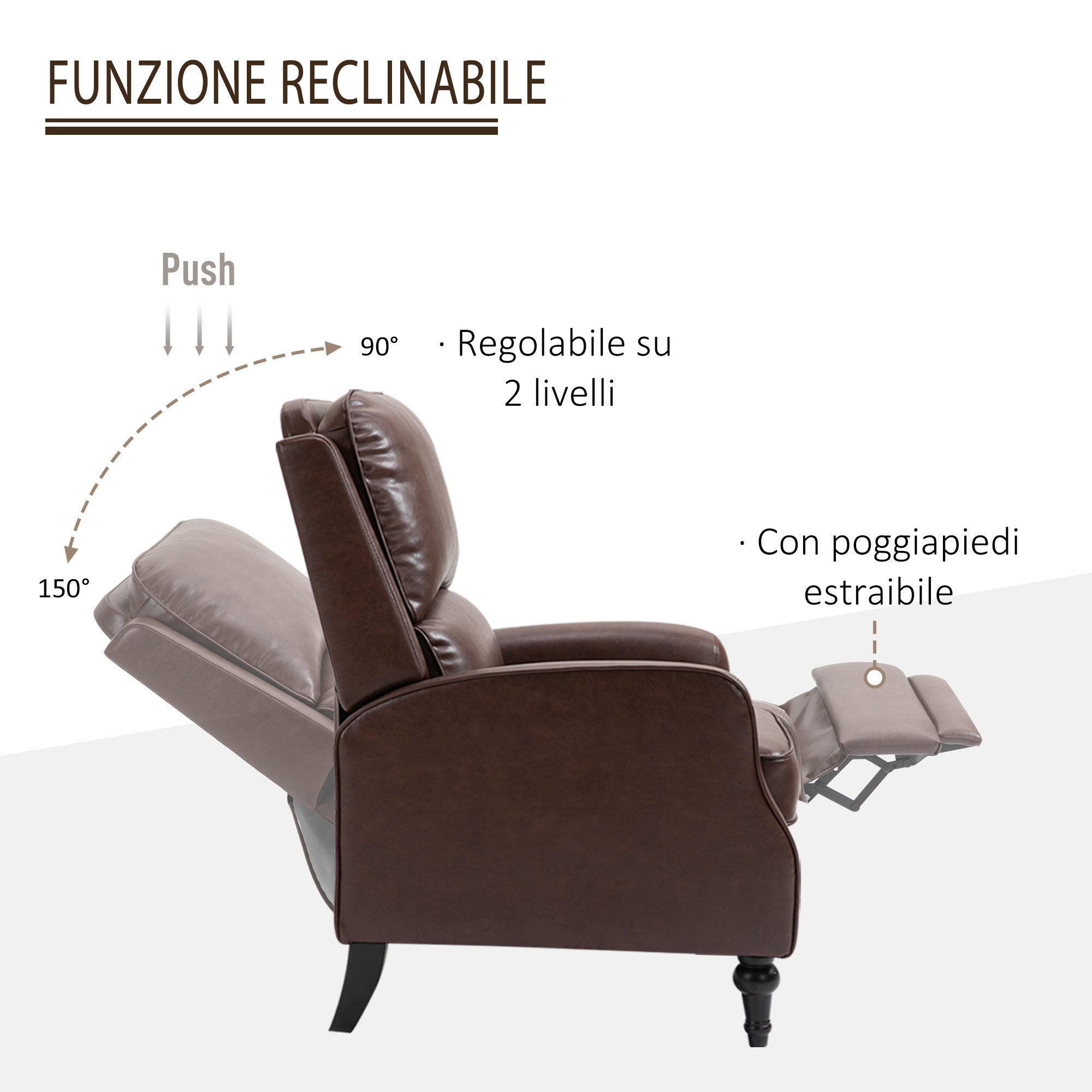 Poltrona Relax Reclinabile Manuale in Similpelle Marrone