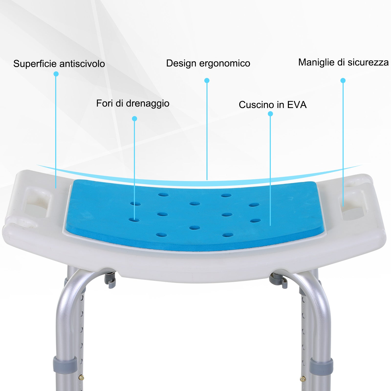 Sgabello da Doccia Regolabile in Altezza in Alluminio Bianco