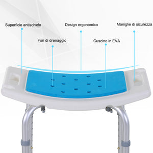 Sgabello da Doccia Regolabile in Altezza in Alluminio Bianco