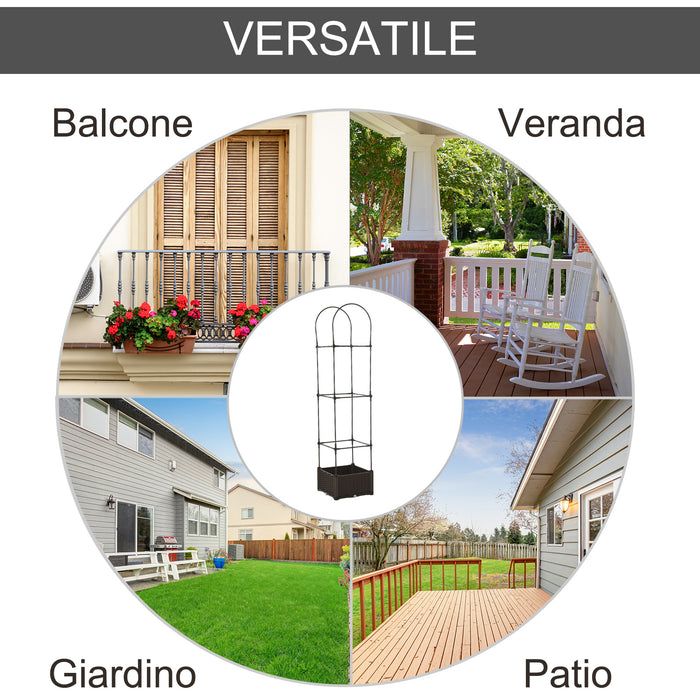 Fioriera da Giardino 40x40x175 cm con Vaso e Griglia per Rampicanti Marrone