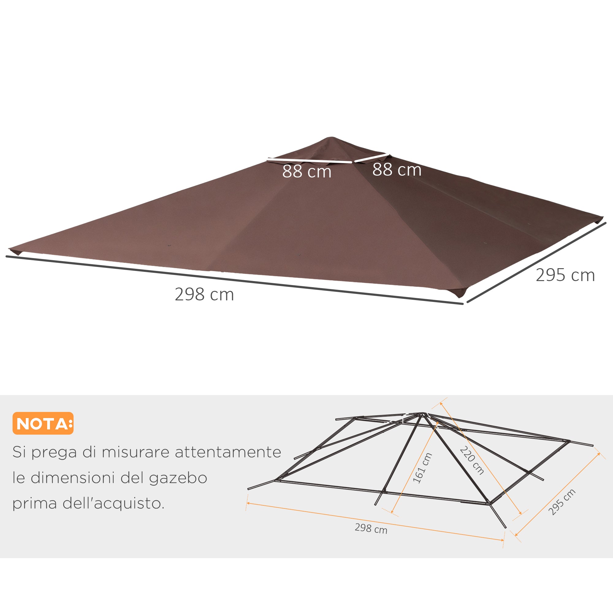 Tetto di Ricambio Gazebo 3x3m in Poliestere Marrone