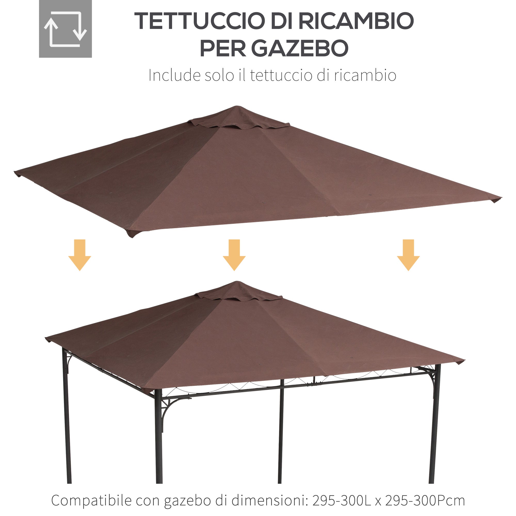 Tetto di Ricambio Gazebo 3x3m in Poliestere Marrone