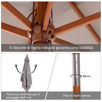 Ombrellone da Giardino in Legno 2x1,5m Grigio