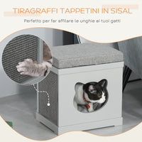 Cuccia per Gatti 41x30x36 cm in Legno con Tiragraffi Grigia