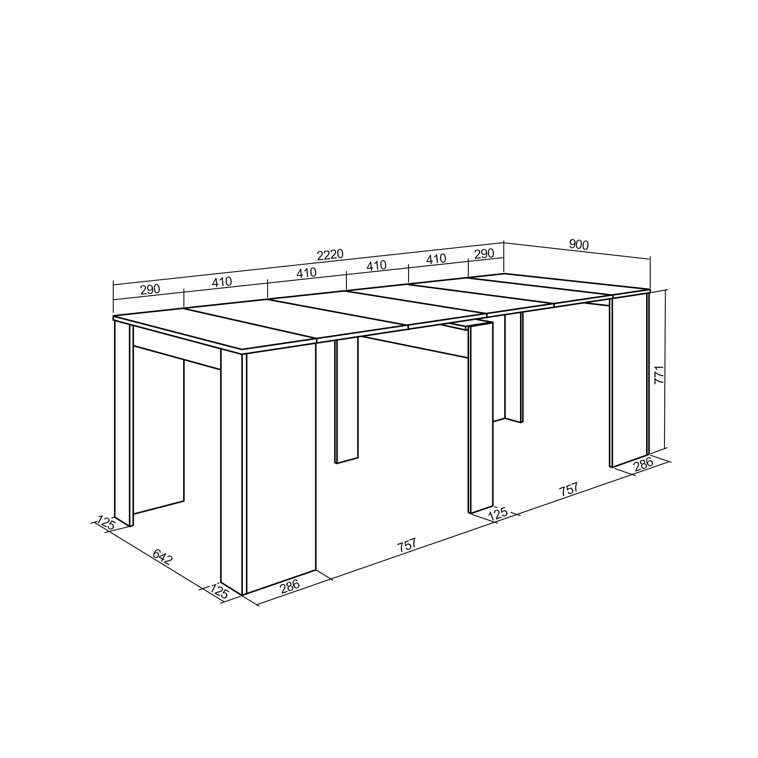 Consolle allungabile, 222x90x77cm, Per 10 persone, Tavolo da pranzo, grigio cemento RF2631