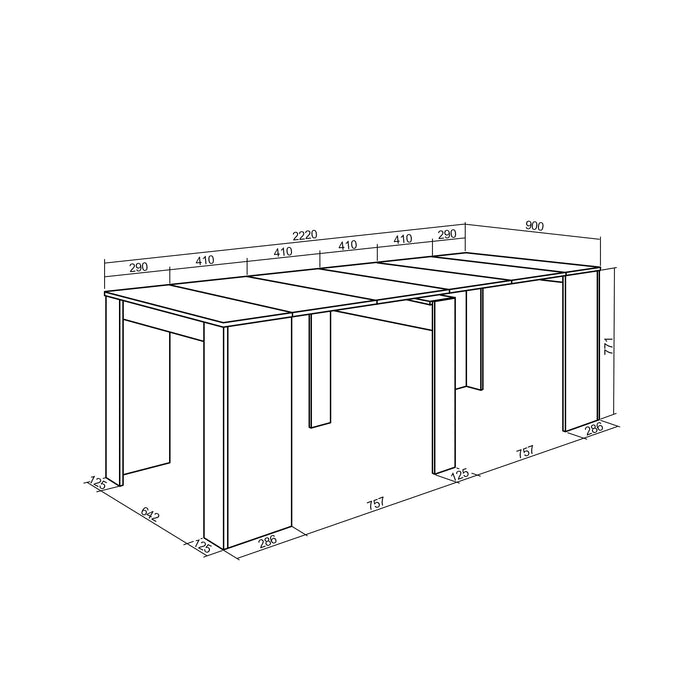 Consolle allungabile, 222x90x77cm, Per 10 persone, Tavolo da pranzo, grigio cemento RF2631