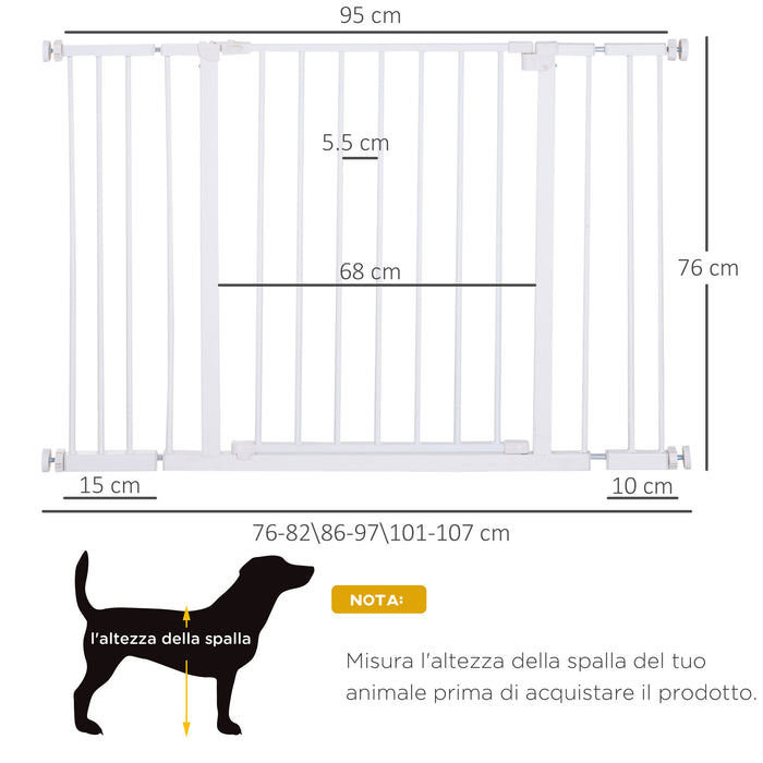 Cancelletto di Sicurezza per Animali Domestici 72-107 cm in Metallo Bianco