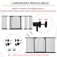 Cancelletto di Sicurezza per Animali Domestici 74-152,3 cm in Metallo Nero