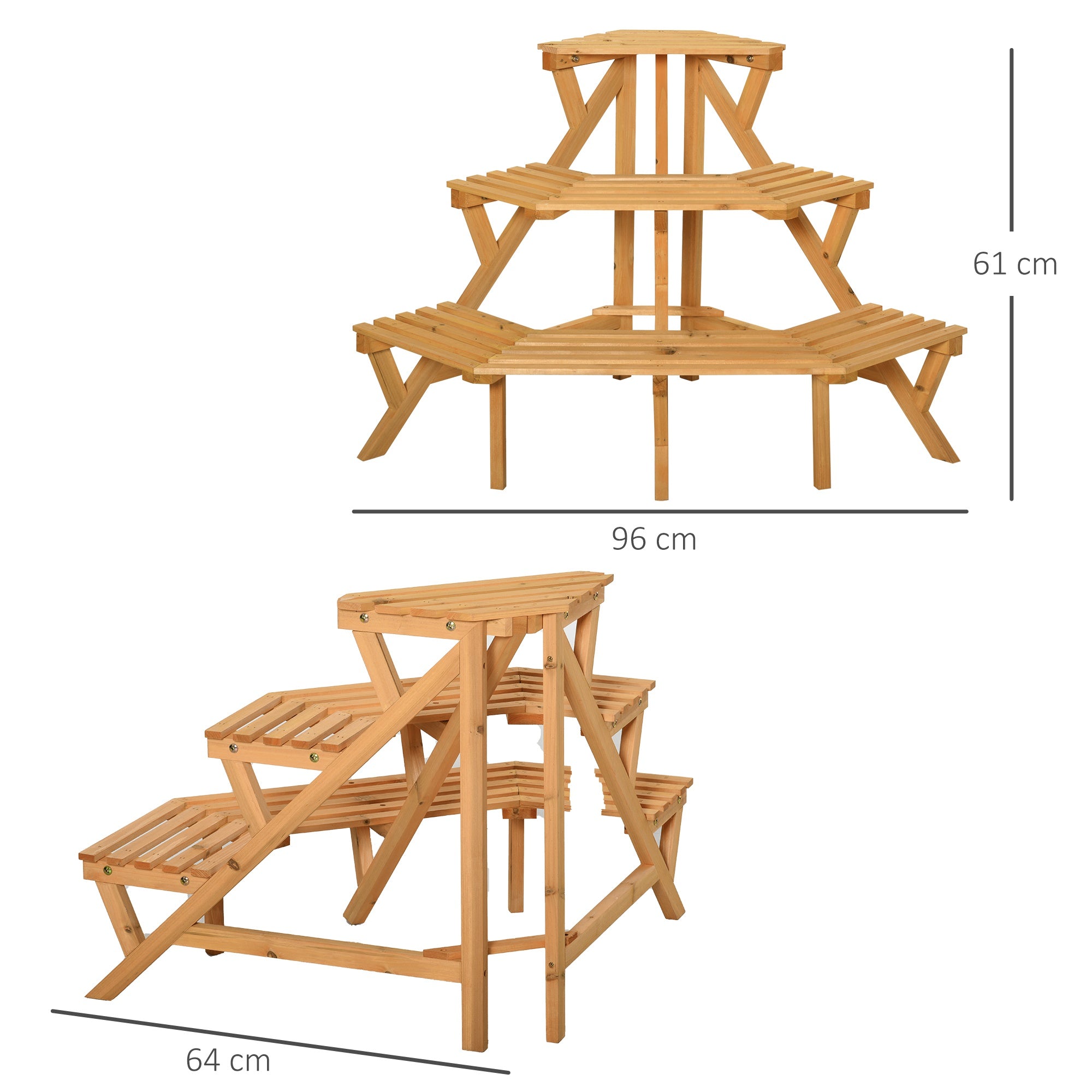 Scaletta Portavasi 3 Ripiani 96x64x61 cm in Legno Naturale