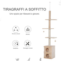 Albero Tiragraffi per Gatti 41x41x240 cm con Corde in Juta Giallo e Bianco