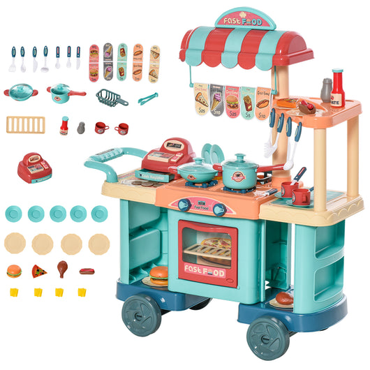 Cucina Giocattolo per Bambini 79,5x33x90,5 cm con 50 Accessori Blu