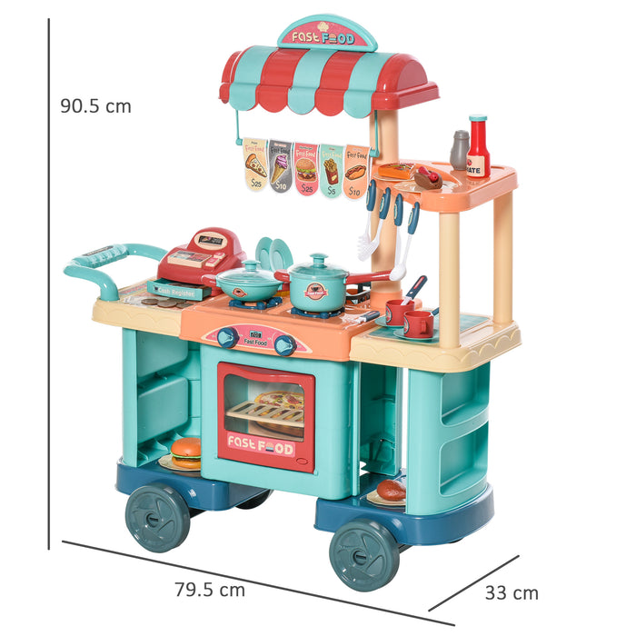 Cucina Giocattolo per Bambini 79,5x33x90,5 cm con 50 Accessori Blu