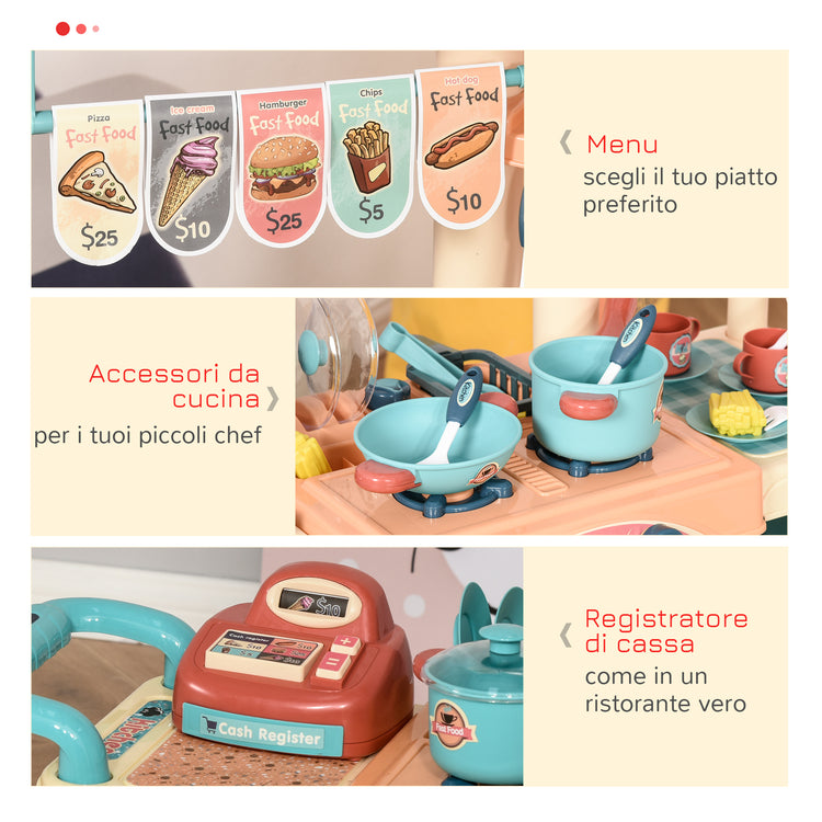 Cucina Giocattolo per Bambini 79,5x33x90,5 cm con 50 Accessori Blu