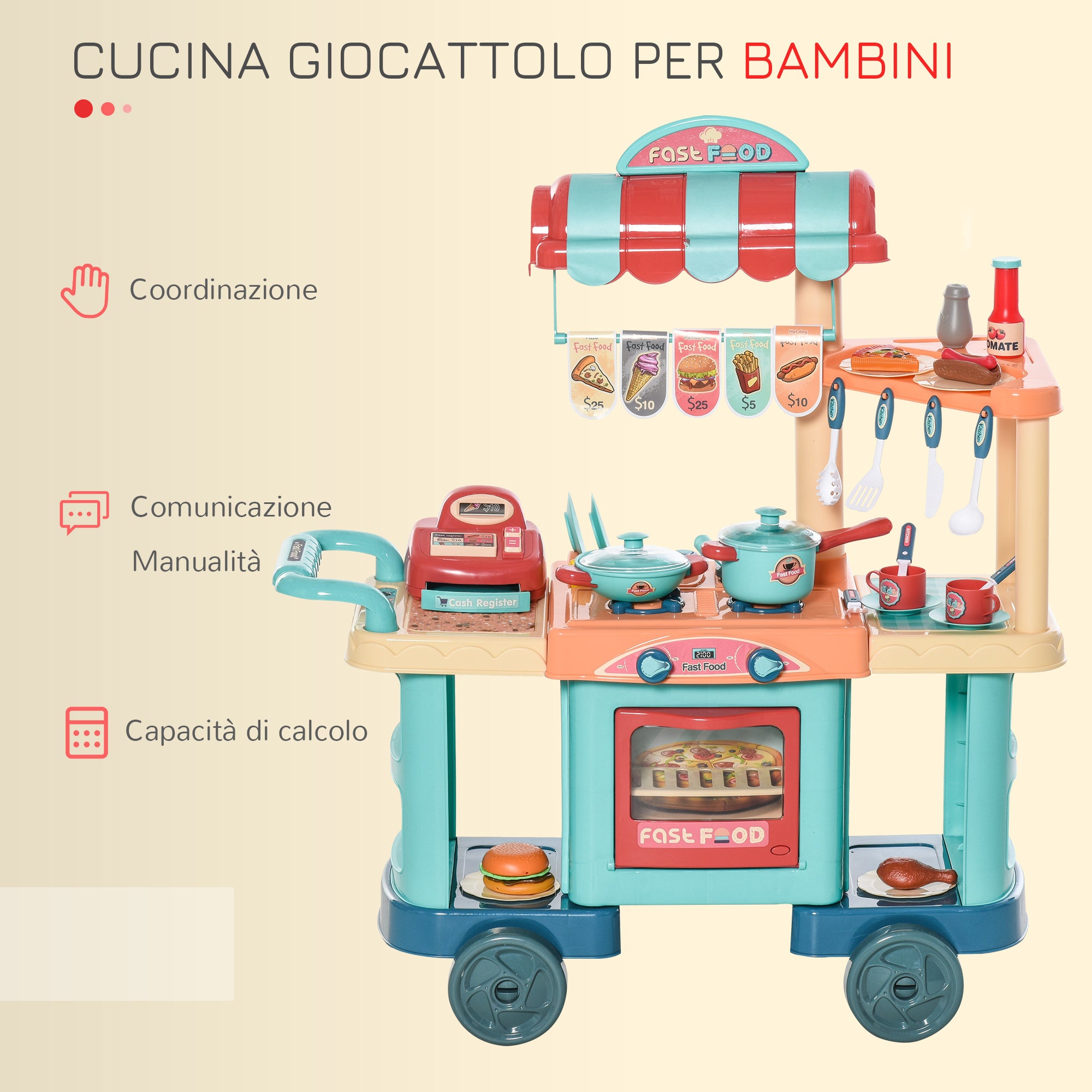 Cucina Giocattolo per Bambini 79,5x33x90,5 cm con 50 Accessori Blu