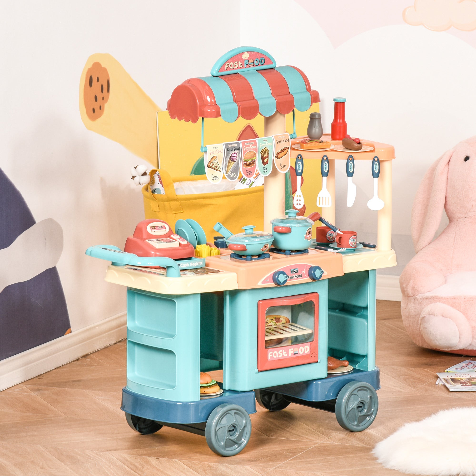 Cucina Giocattolo per Bambini 79,5x33x90,5 cm con 50 Accessori Blu