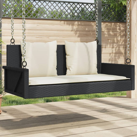 vidaXL Panchina a Dondolo con Cuscini Nera 119x56x48 cm in Polyrattan