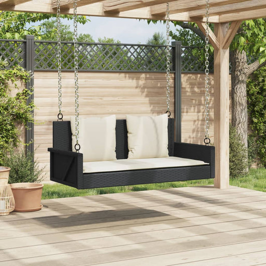 vidaXL Panchina a Dondolo con Cuscini Nera 119x56x48 cm in Polyrattan