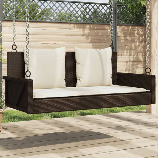 vidaXL Panchina a Dondolo con Cuscini Marrone 119x56x48 cm Polyrattan