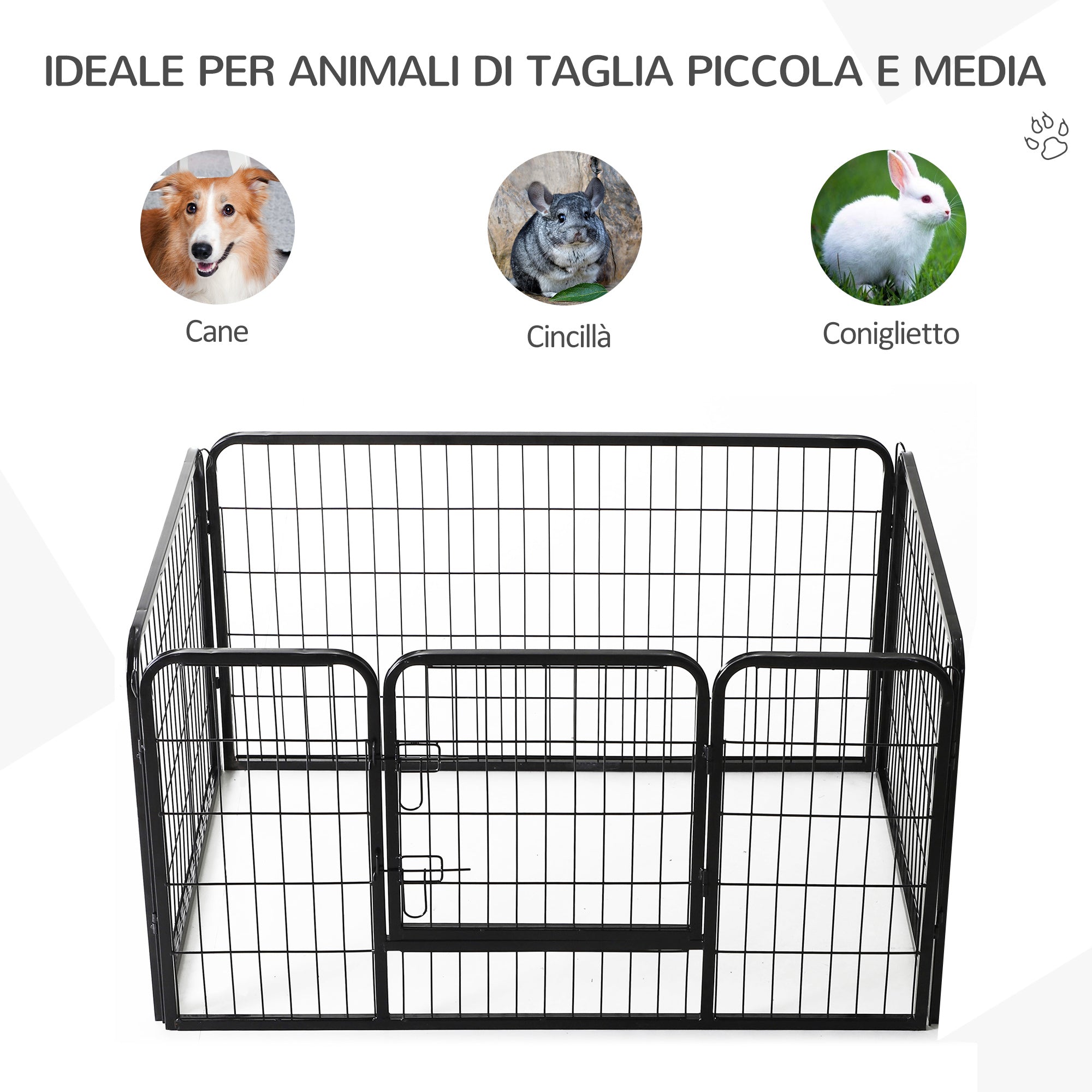 Recinto Recinzione per Animali Domestici 125x80x70 cm in Metallo Nero