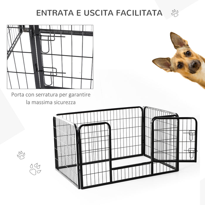 Recinto Recinzione per Animali Domestici 125x80x70 cm in Metallo Nero