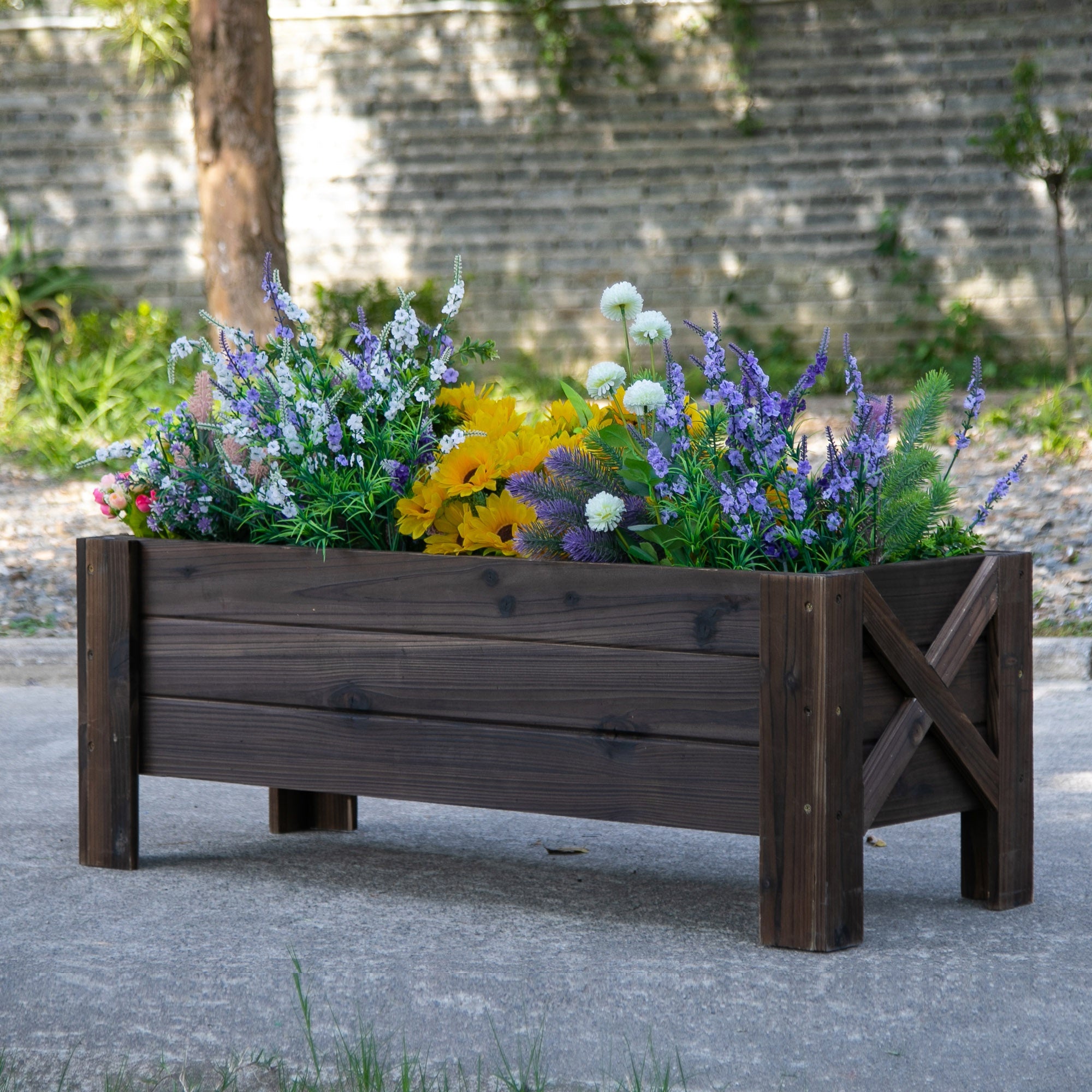 Fioriera da Giardino 100x35,5x36 cm in Legno Carbonizzato