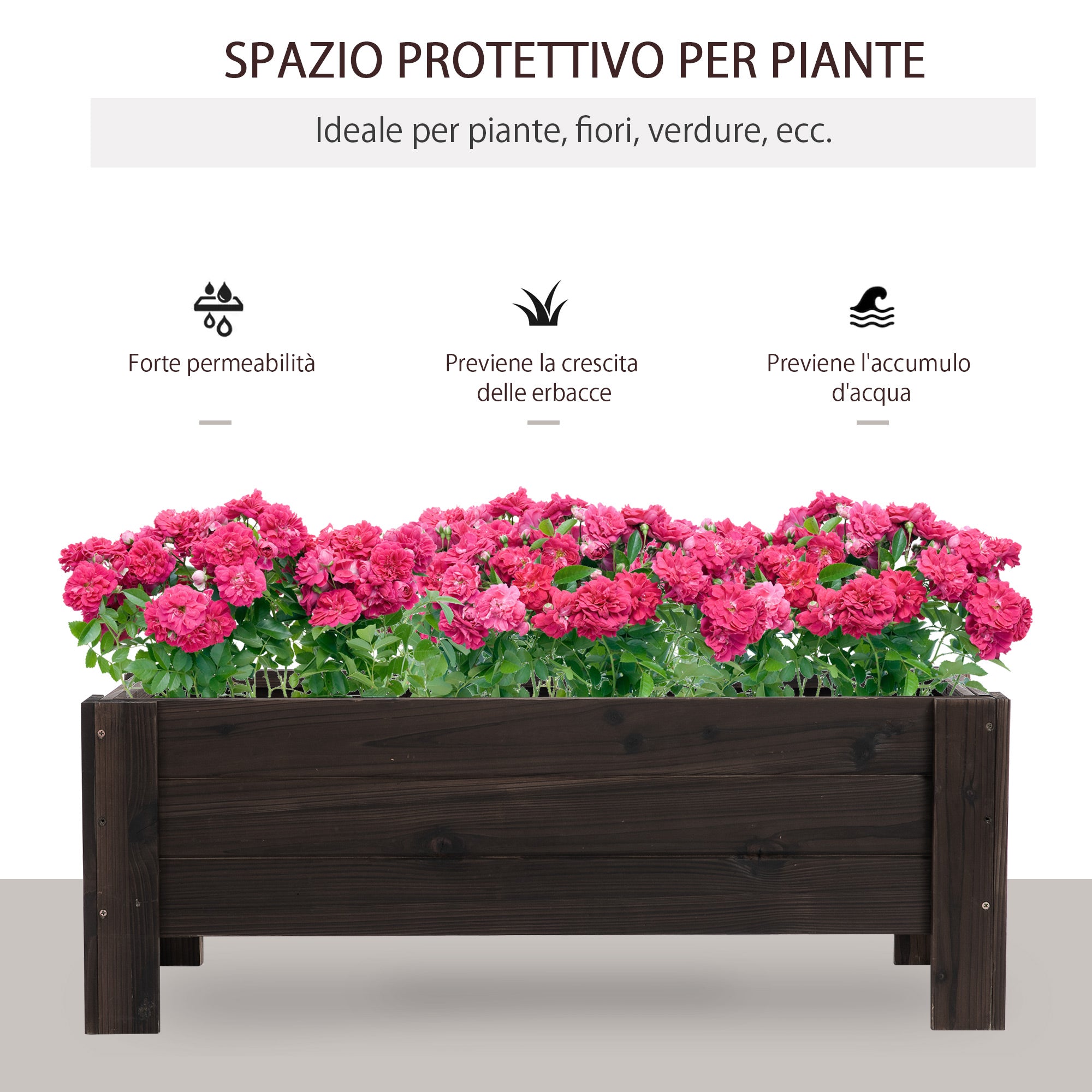 Fioriera da Giardino 100x35,5x36 cm in Legno Carbonizzato