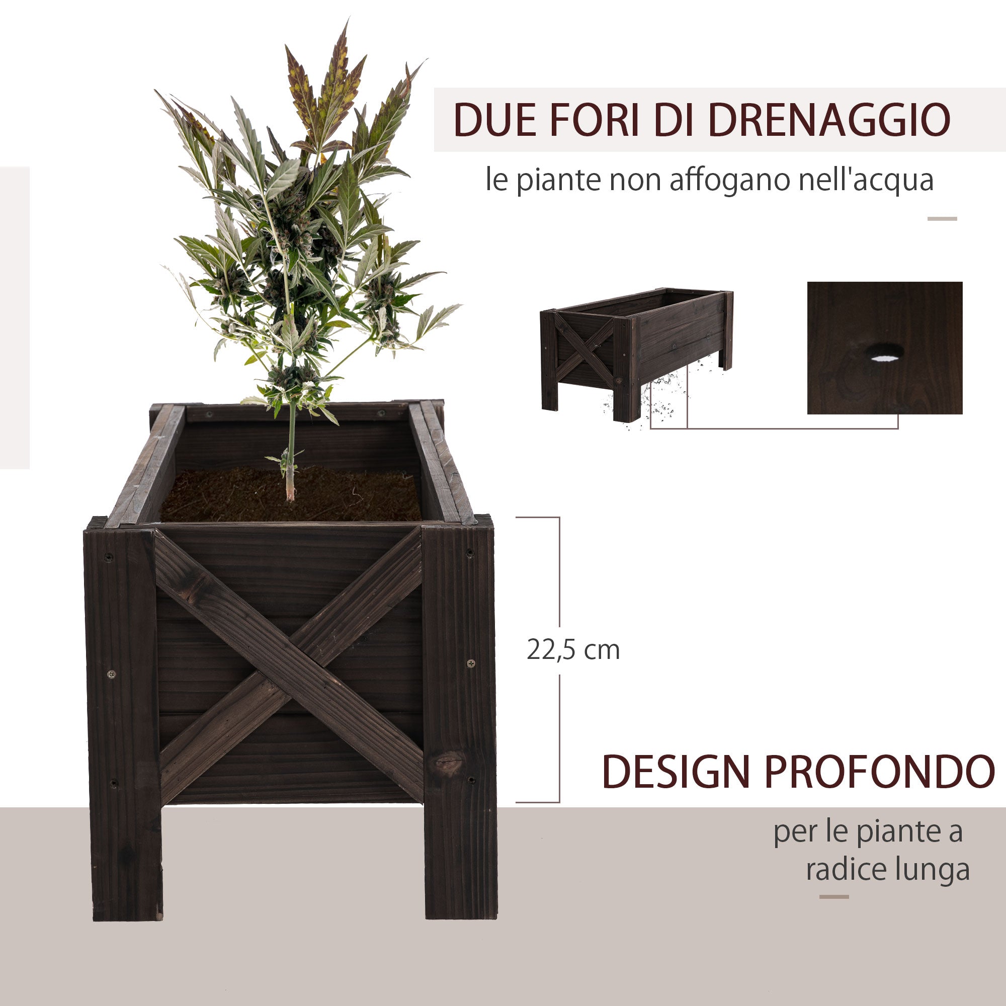 Fioriera da Giardino 100x35,5x36 cm in Legno Carbonizzato