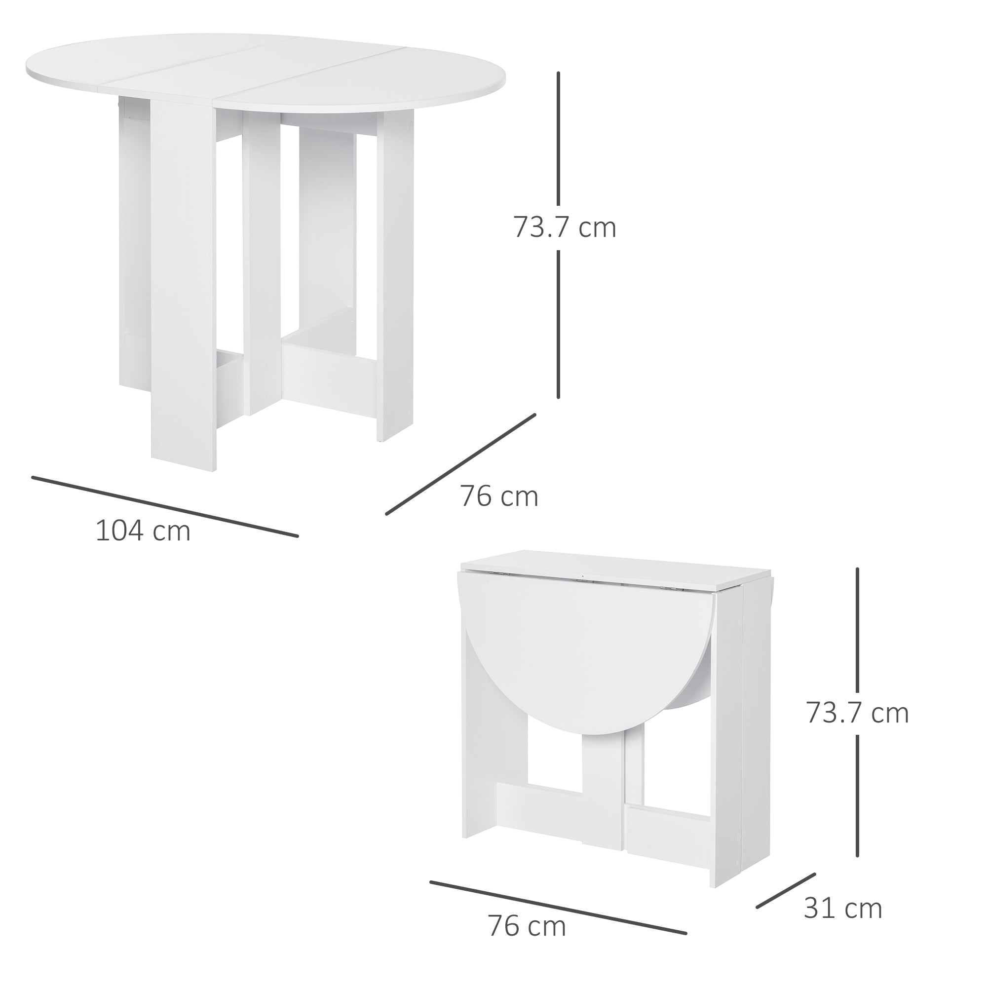 Tavolo Pieghevole Salvaspazio 104x76x73,7 cm in Legno Truciolare Bianco