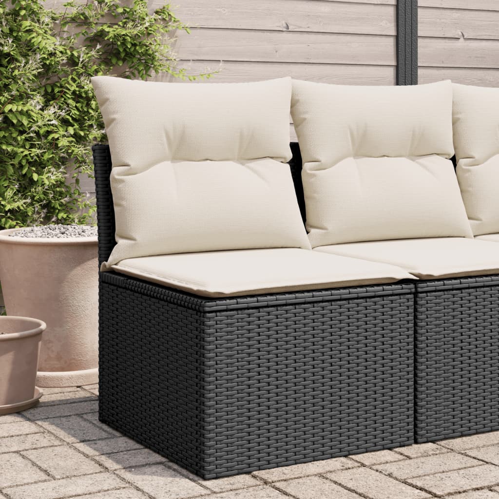 vidaXL Sedia da Giardino Senza Braccioli con Cuscini Nera Polyrattan