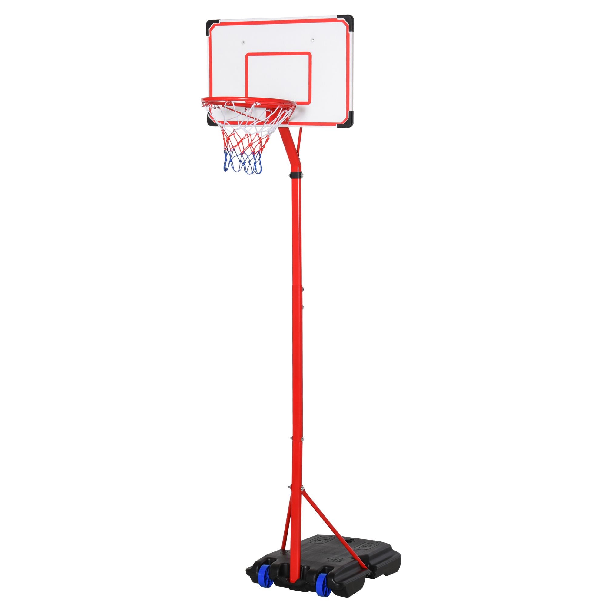 Canestro da Basket da Esterno con Supporto e Altezza Regolabile in Metallo Rosso e Bianco