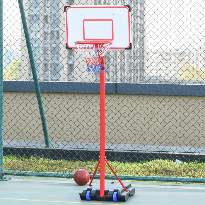 Canestro da Basket da Esterno con Supporto e Altezza Regolabile in Metallo Rosso e Bianco